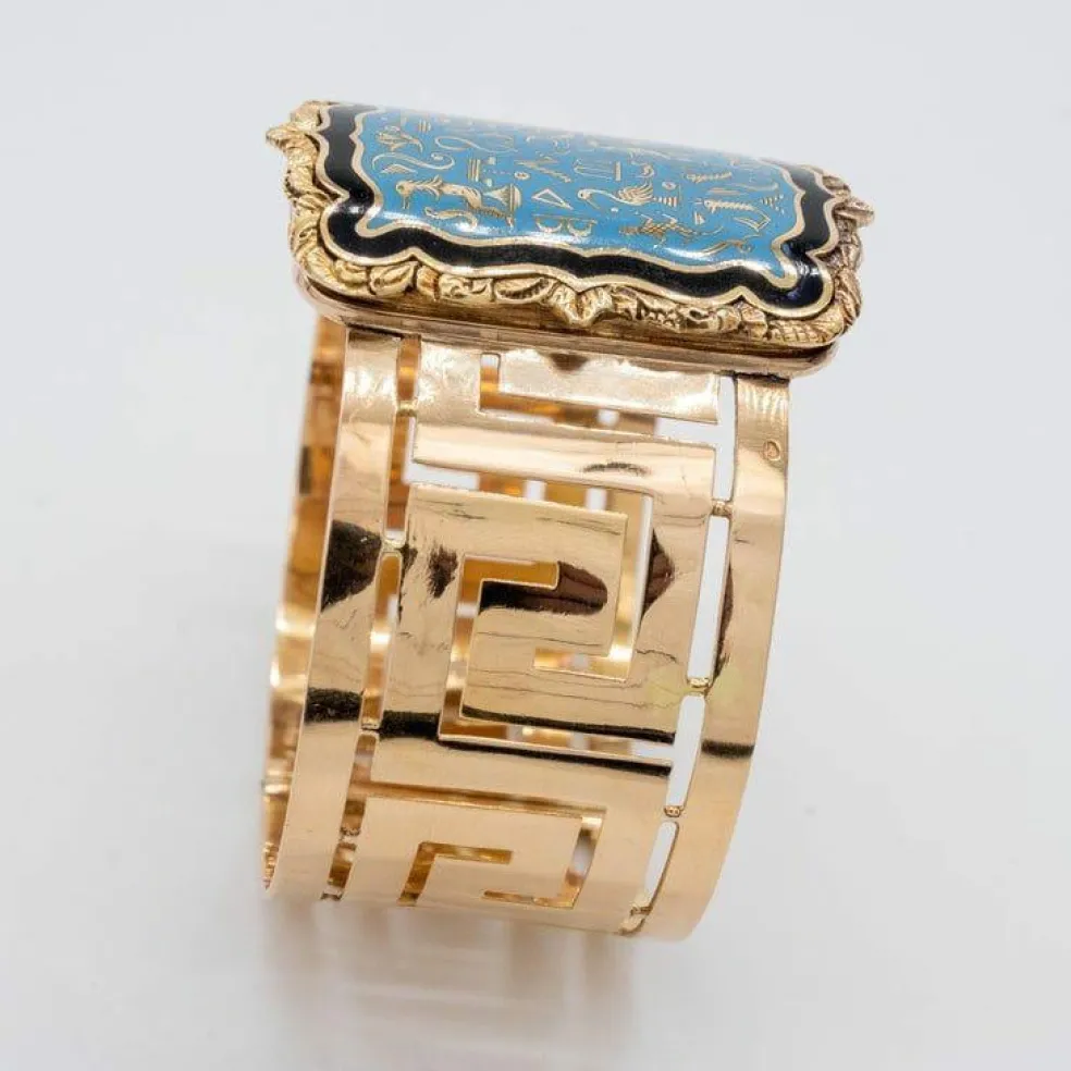 Bracelet manchette Hiéroglyphes émaillés Or jaune