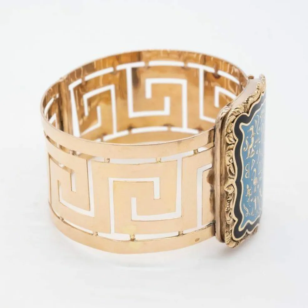 Bracelet manchette Hiéroglyphes émaillés Or jaune