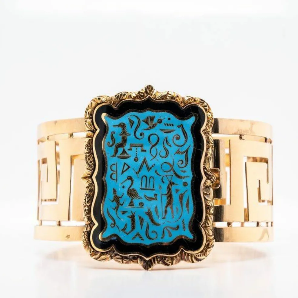 Bracelet manchette Hiéroglyphes émaillés Or jaune