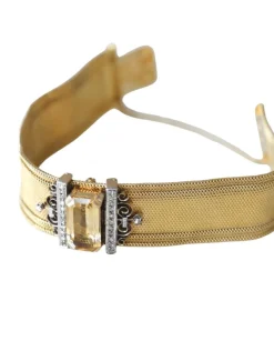 Bracelet manchette maille milanaise, diamants et citrine