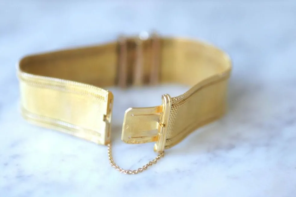 Bracelet manchette maille milanaise, diamants et citrine