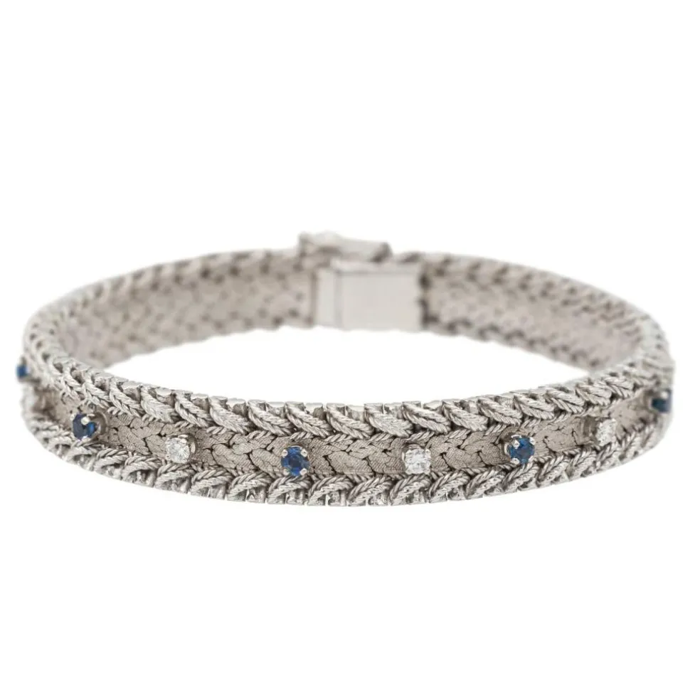 Bracelet Manchette Or blanc Diamant, Saphir