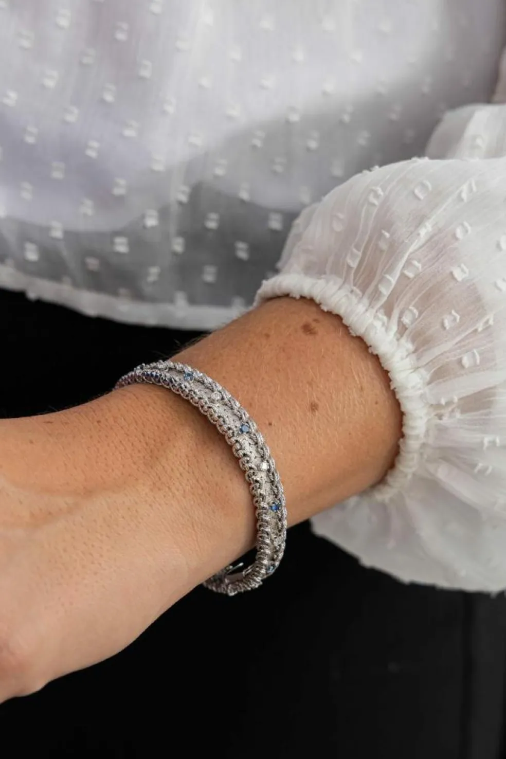 Bracelet Manchette Or blanc Diamant, Saphir