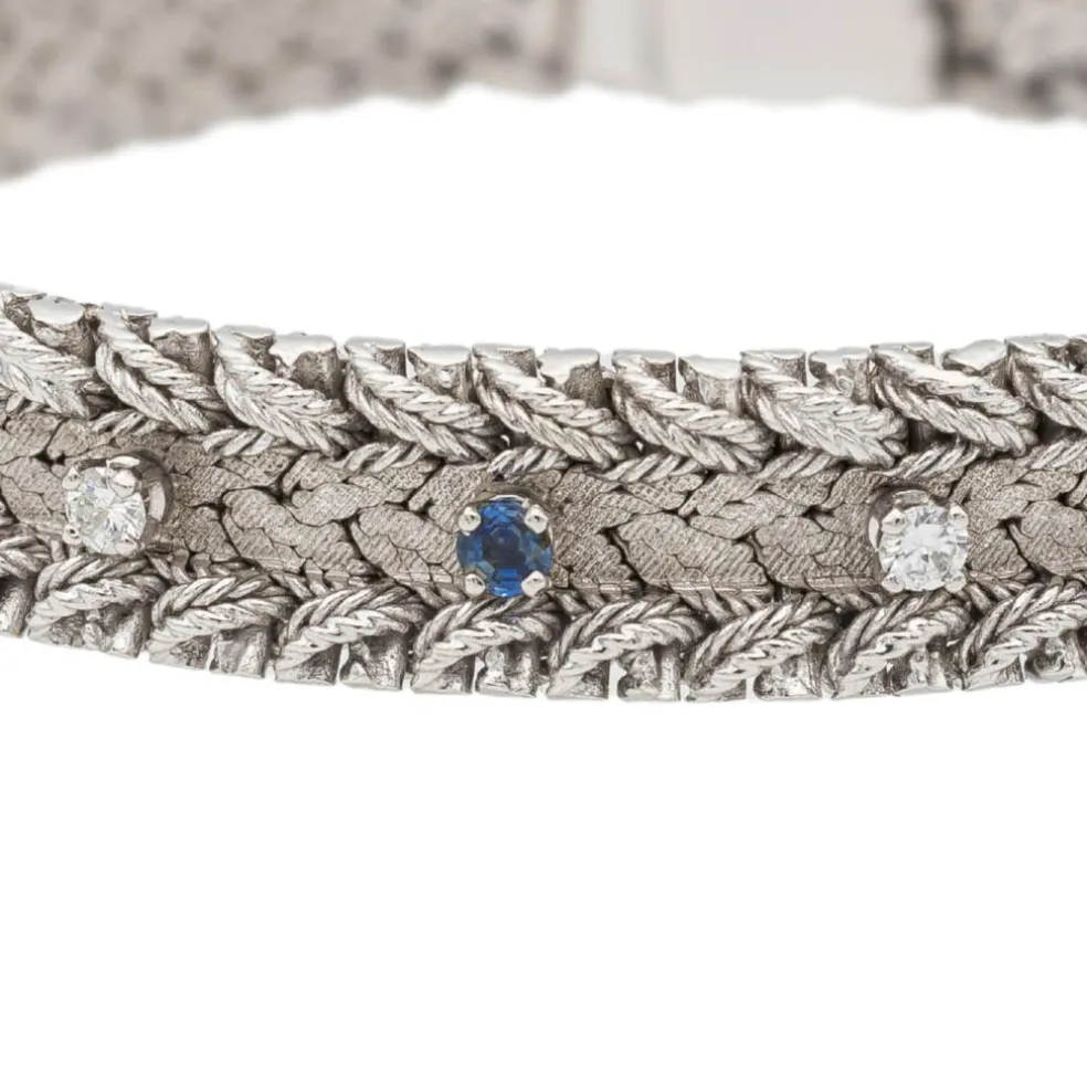 Bracelet Manchette Or blanc Diamant, Saphir