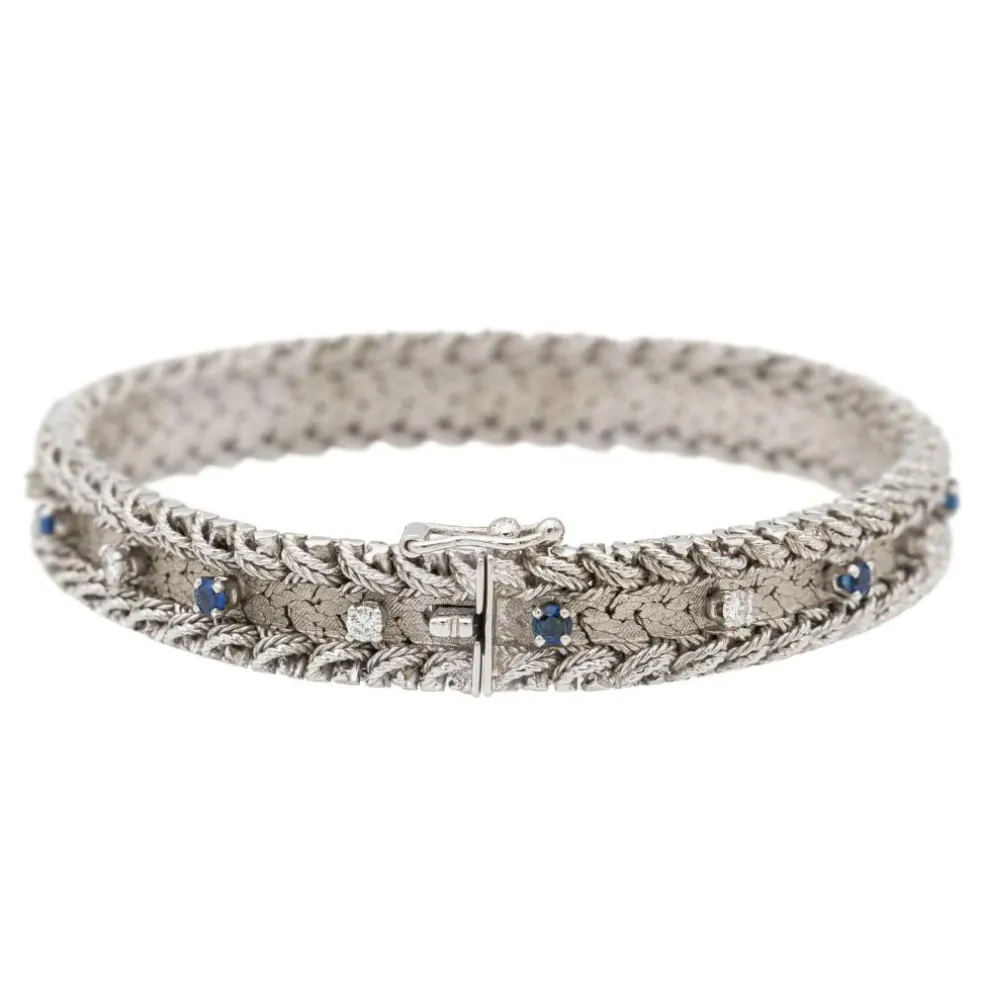 Bracelet Manchette Or blanc Diamant, Saphir