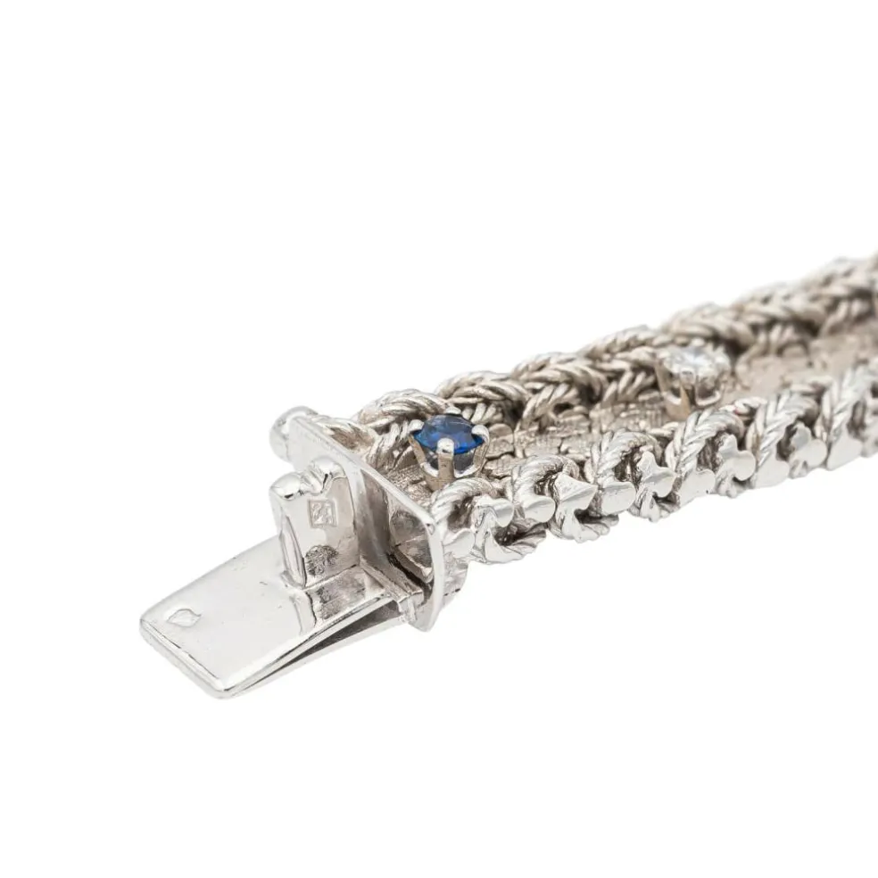 Bracelet Manchette Or blanc Diamant, Saphir
