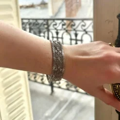 Bracelet manchette tissé or gris
