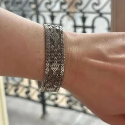 Bracelet manchette tissé or gris
