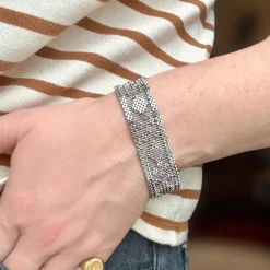 Bracelet manchette tissé or gris