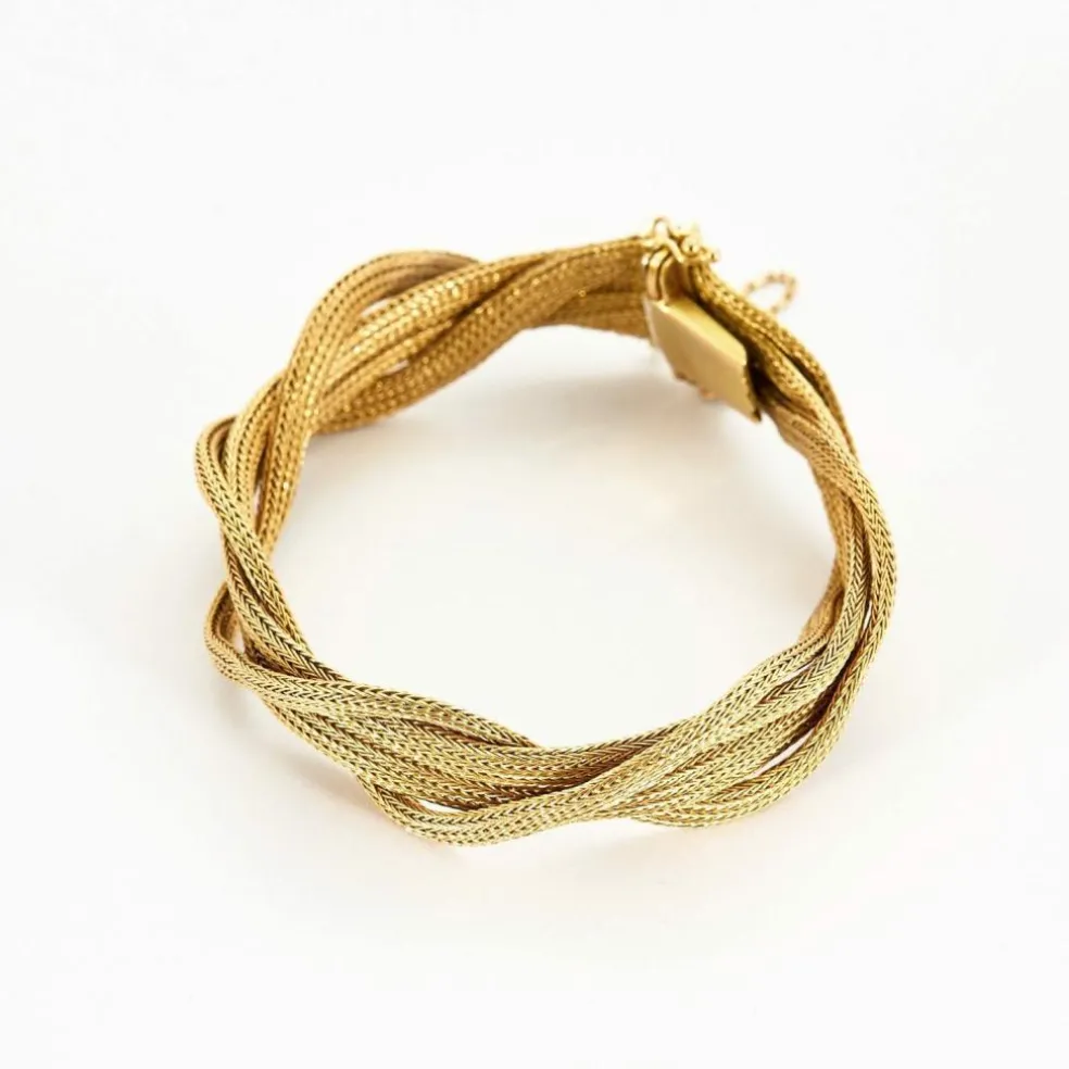 Bracelet manchette tressé en maille tissée or jaune