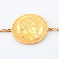 Bracelet médaille en or jaune & diamants