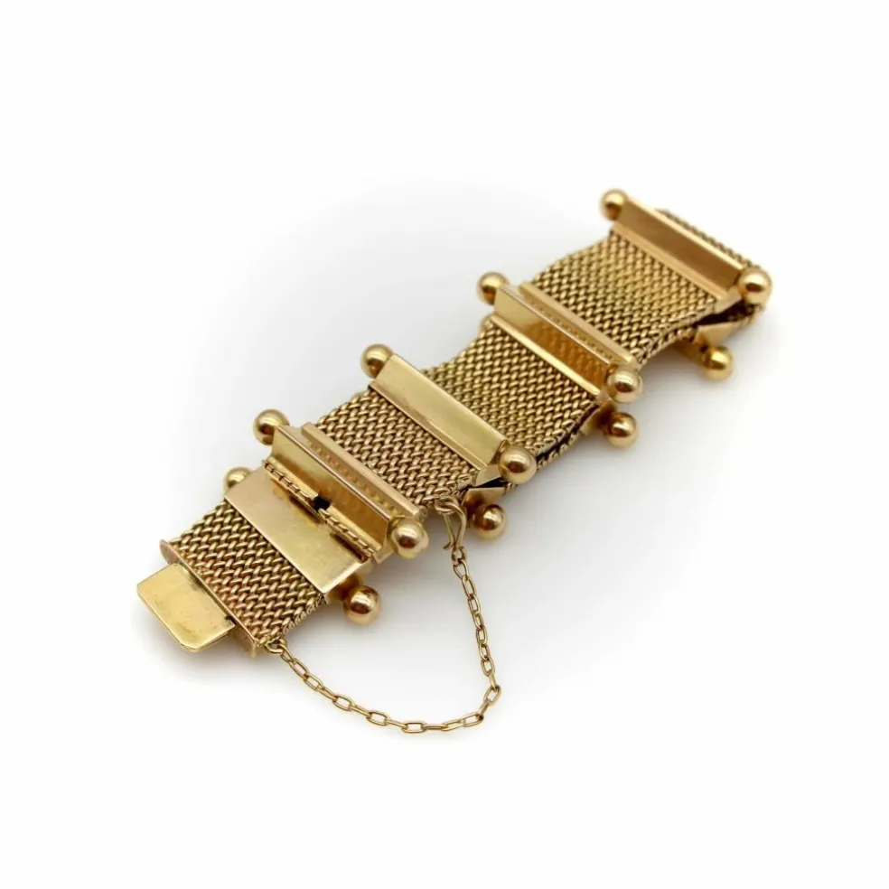 Bracelet moderne du milieu du siècle en or tissé 18 carats