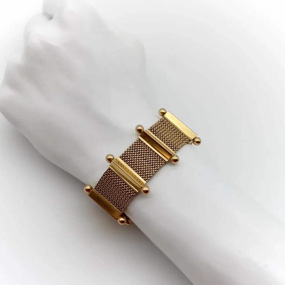 Bracelet moderne du milieu du siècle en or tissé 18 carats