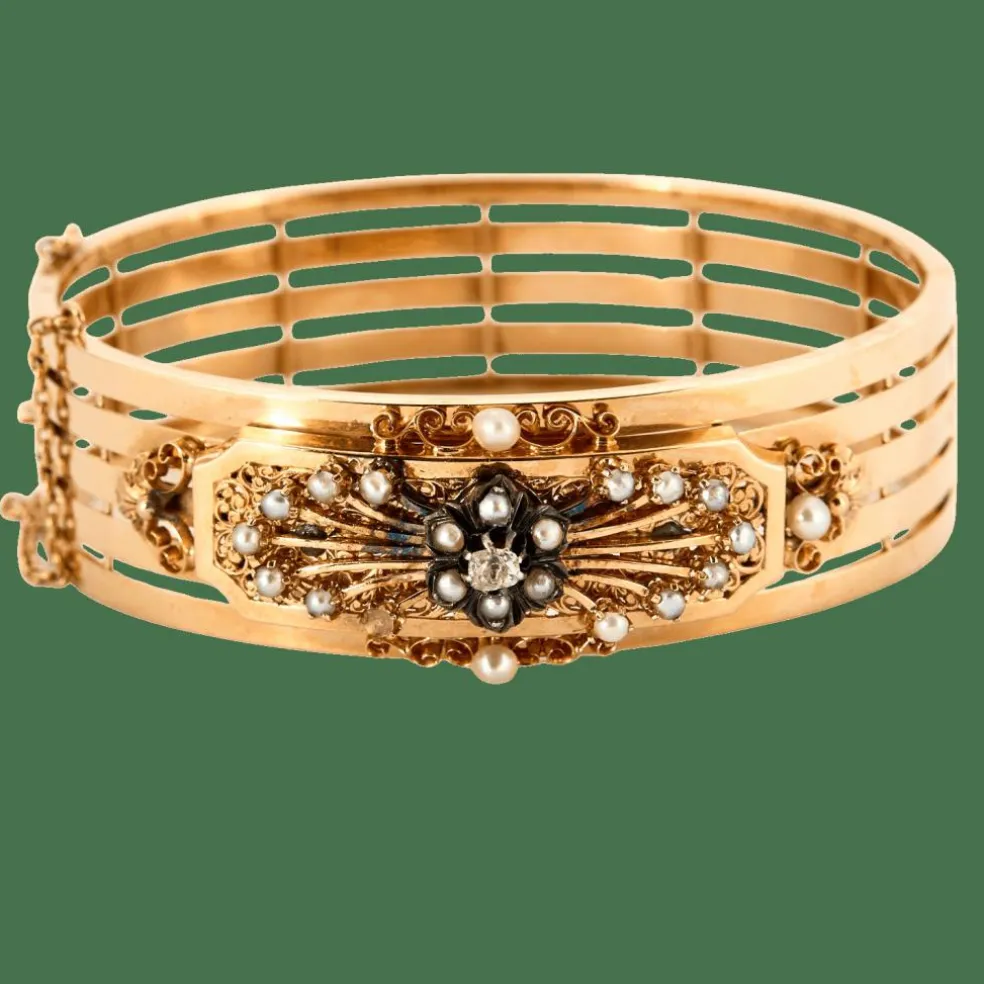 Bracelet Napoléon III or rose, perles et diamant