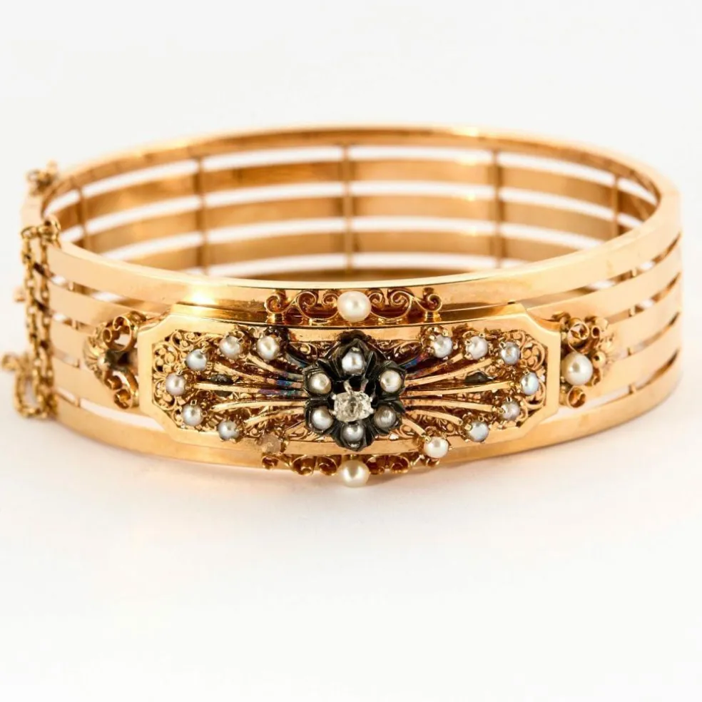 Bracelet Napoléon III or rose, perles et diamant