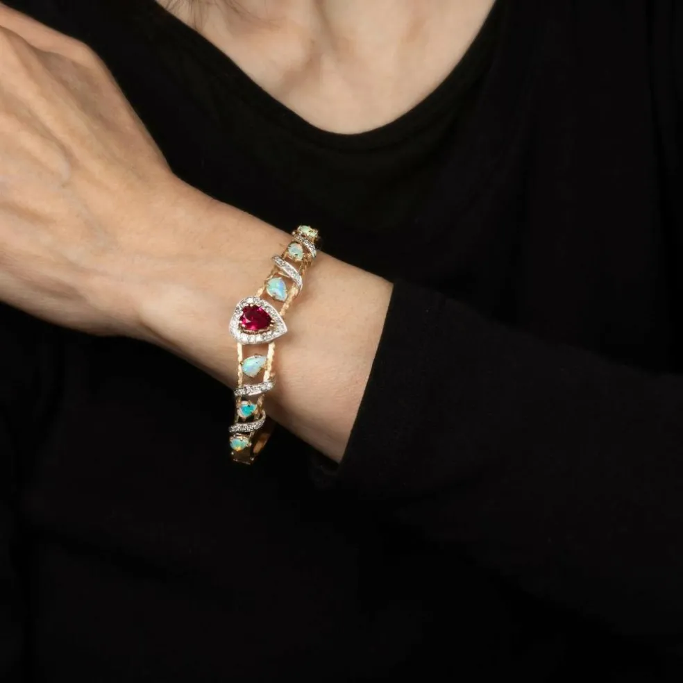 Bracelet Opale Tourmaline Rose Coeur Diamant