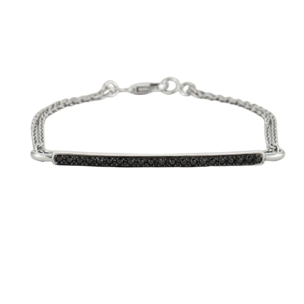 Bracelet or blanc barrette de diamants noirs
