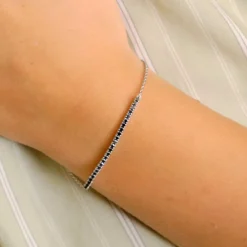 Bracelet or blanc barrette diamants noirs