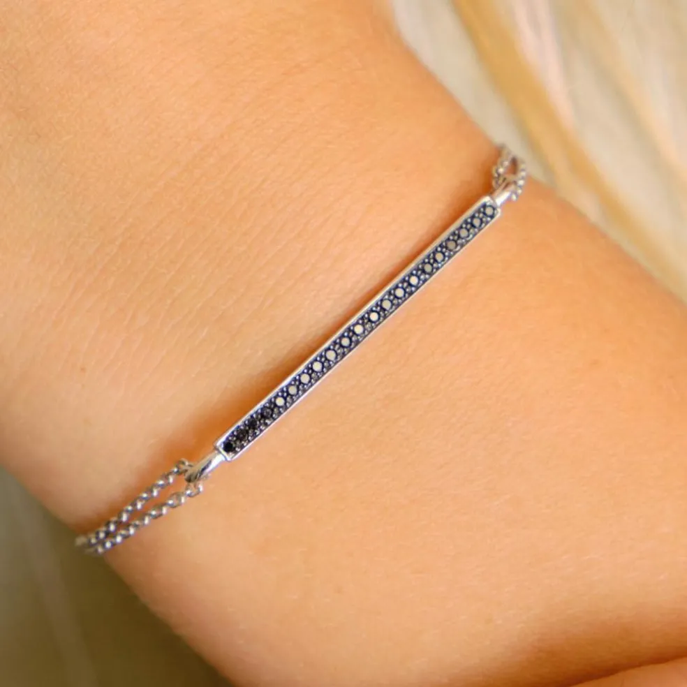 Bracelet or blanc barrette de diamants noirs