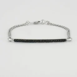 Bracelet or blanc barrette de diamants noirs