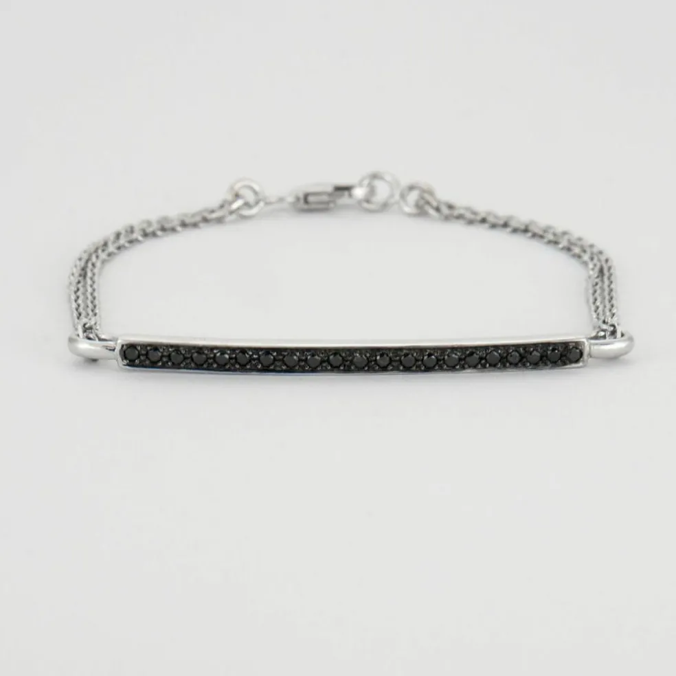 Bracelet or blanc barrette de diamants noirs