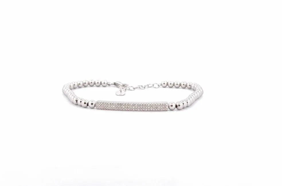 Bracelet or blanc boules et barrettes diamants