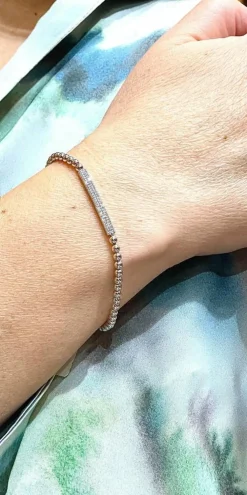 Bracelet or blanc boules et barrettes diamants