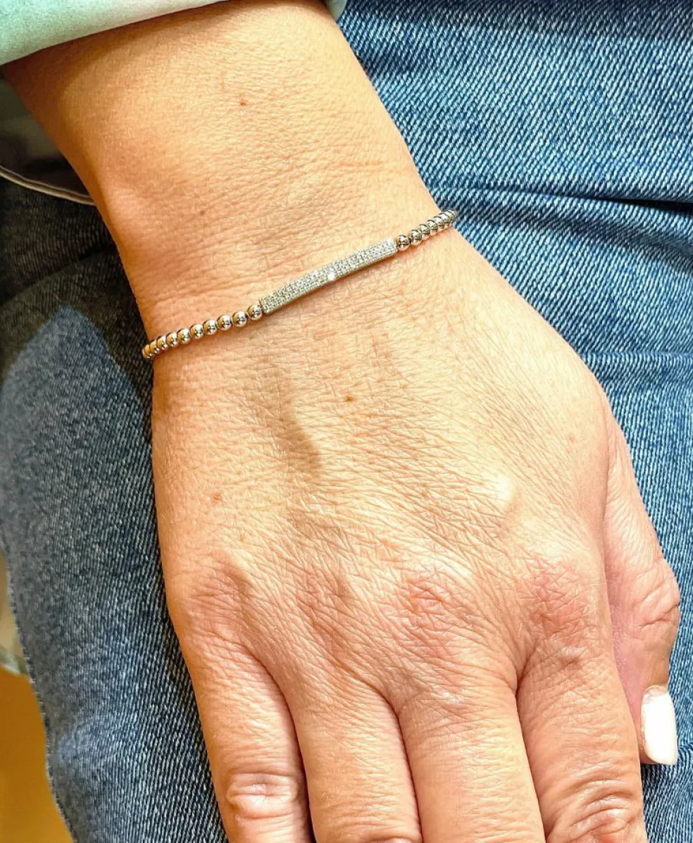 Bracelet or blanc boules et barrettes diamants