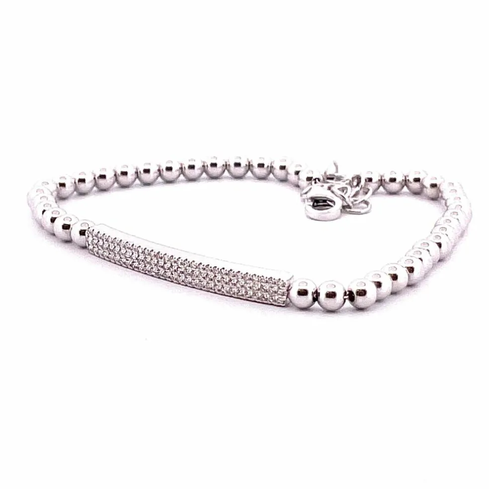 Bracelet or blanc boules et barrettes diamants
