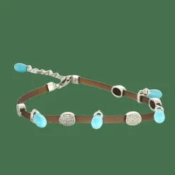 BRACELET OR BLANC, DIAMANTS ET TURQUOISE.