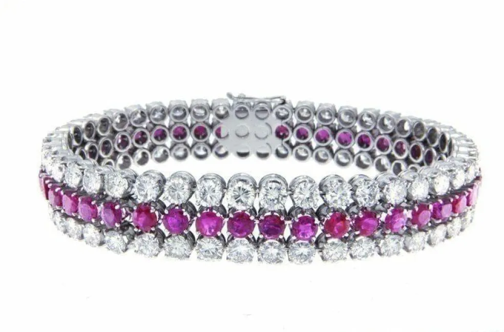 Bracelet or blanc diamants rubis