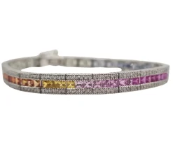 Bracelet or blanc, diamants et saphirs multi-couleurs