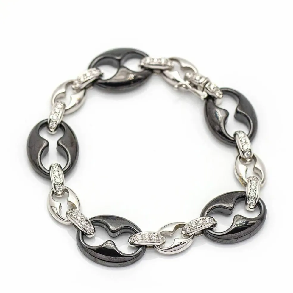 Bracelet Or blanc Diamants Céramique noire