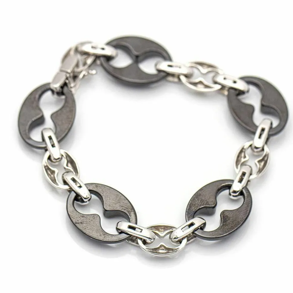 Bracelet Or blanc Diamants Céramique noire
