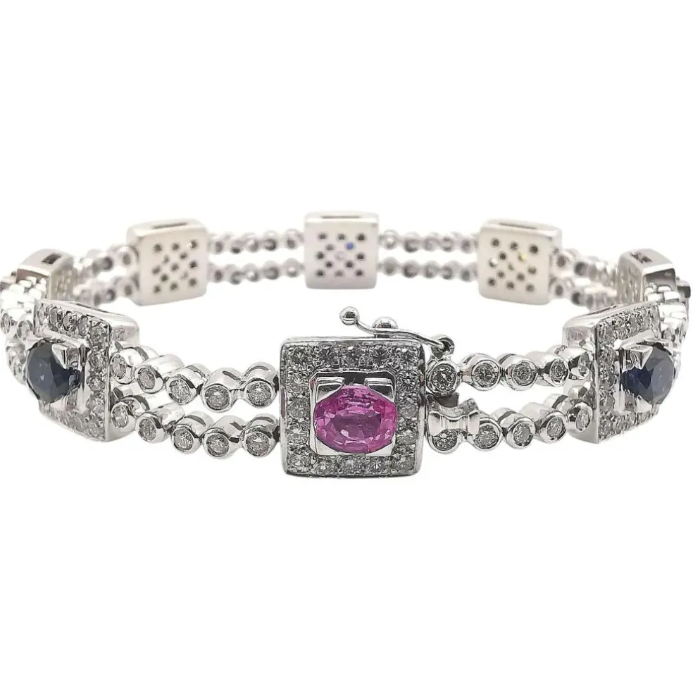 Bracelet or blanc saphirs diamants certifié HRD Anvers