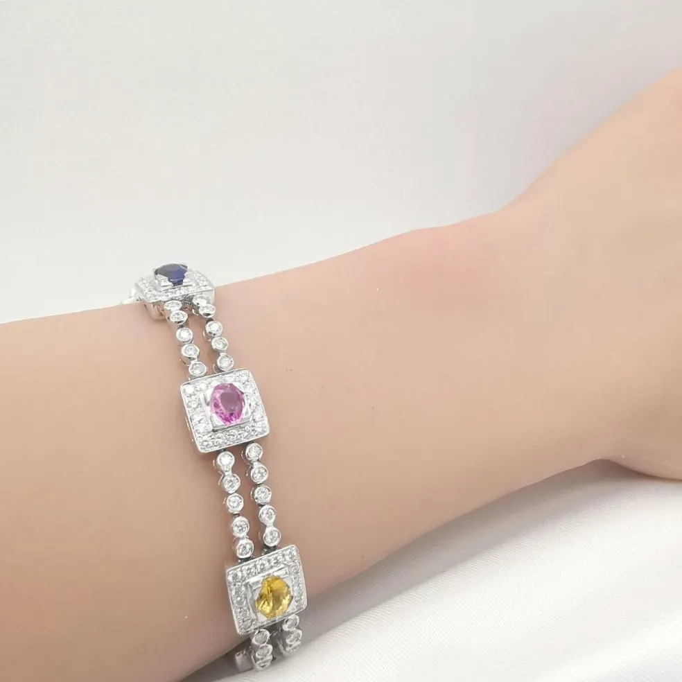 Bracelet or blanc saphirs diamants certifié HRD Anvers