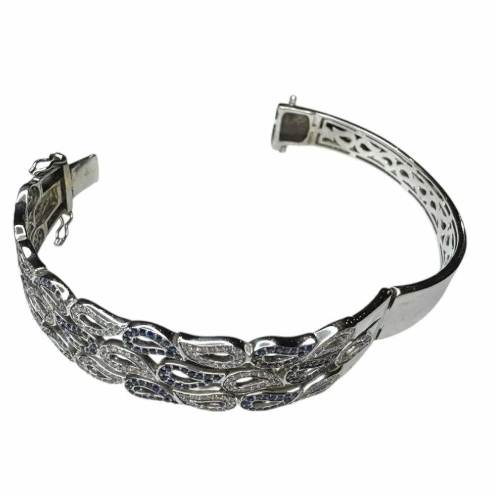 Bracelet or blanc saphirs diamants