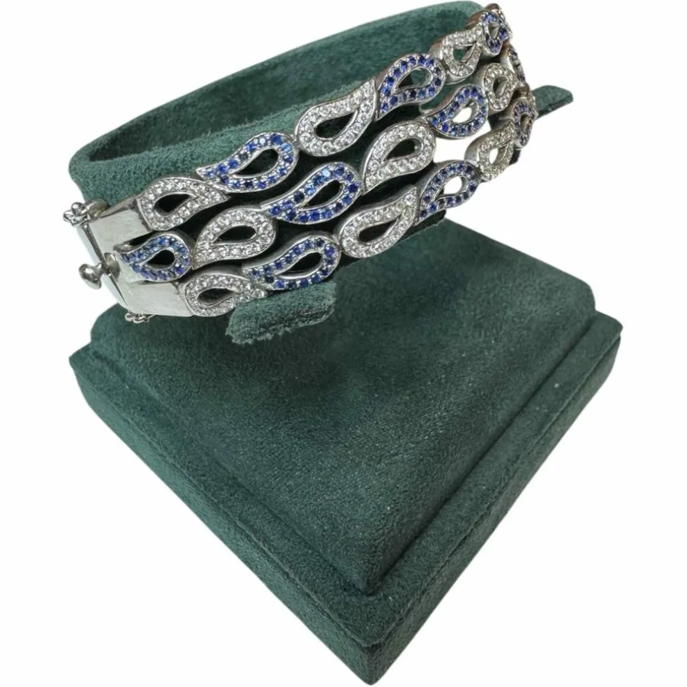 Bracelet or blanc saphirs diamants