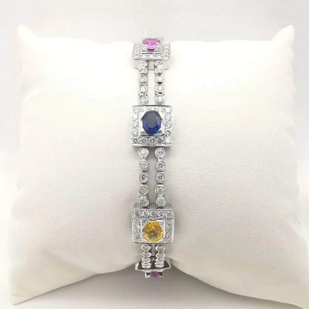 Bracelet or blanc saphirs diamants certifié HRD Anvers