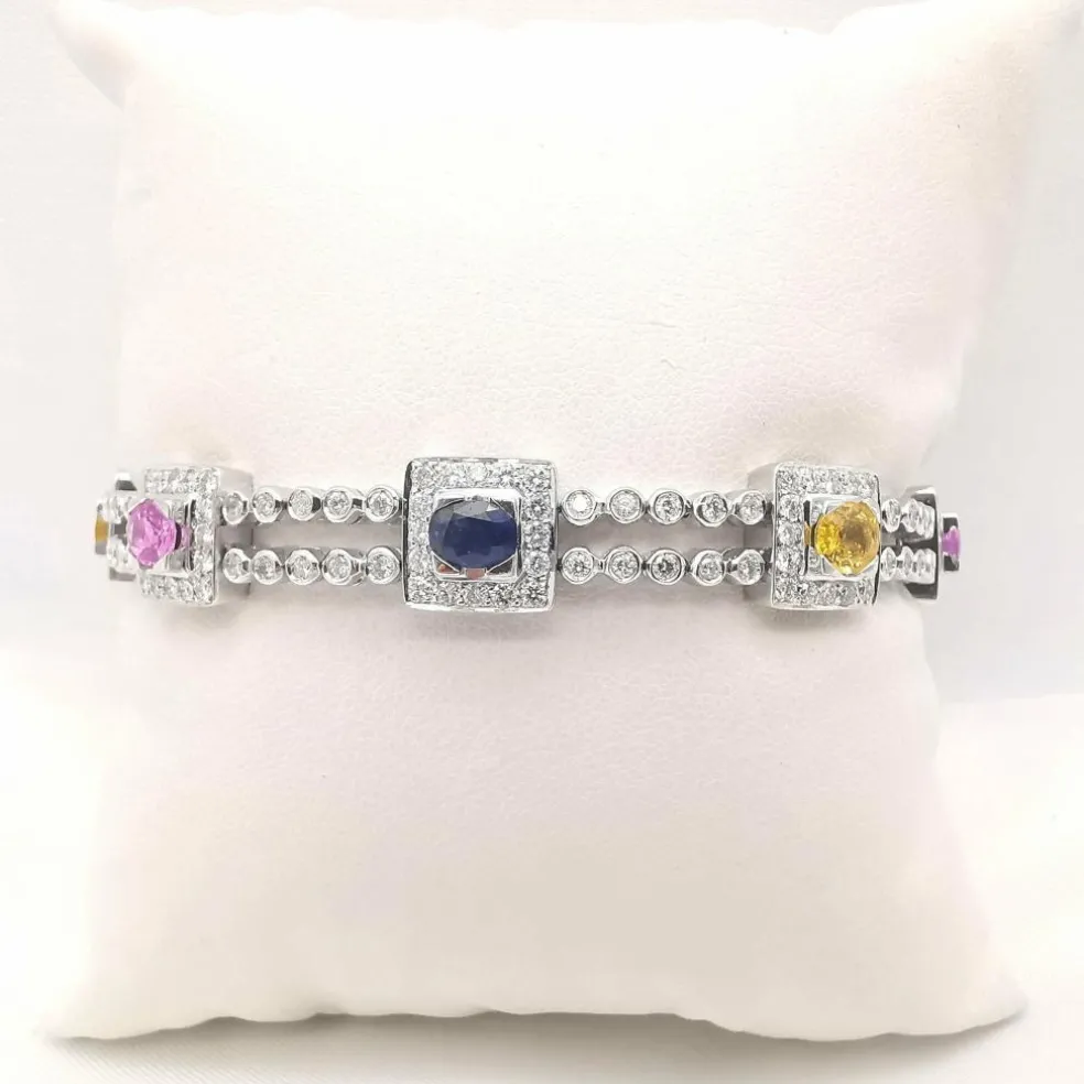 Bracelet or blanc saphirs diamants certifié HRD Anvers