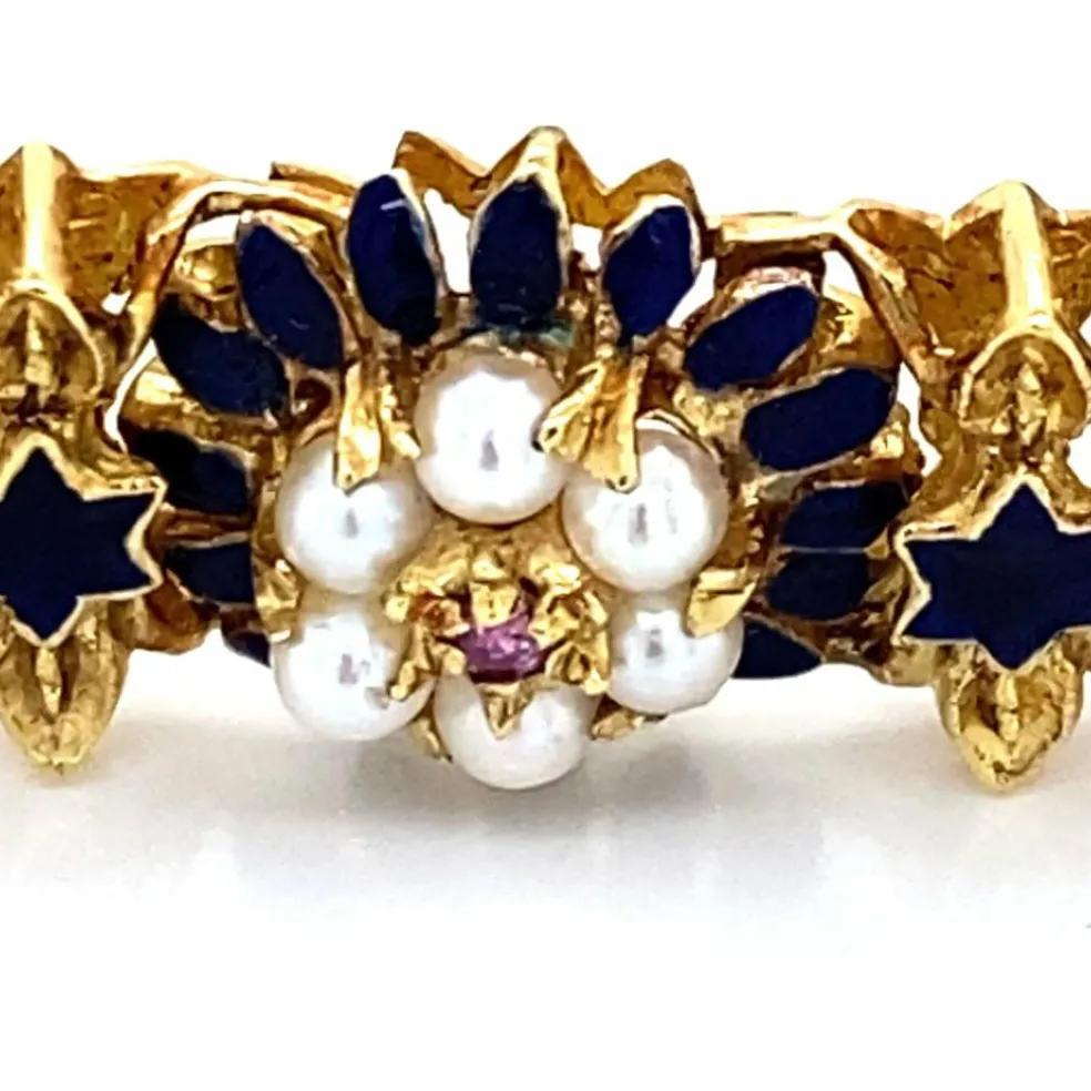 Bracelet Or Email Perle Rubis