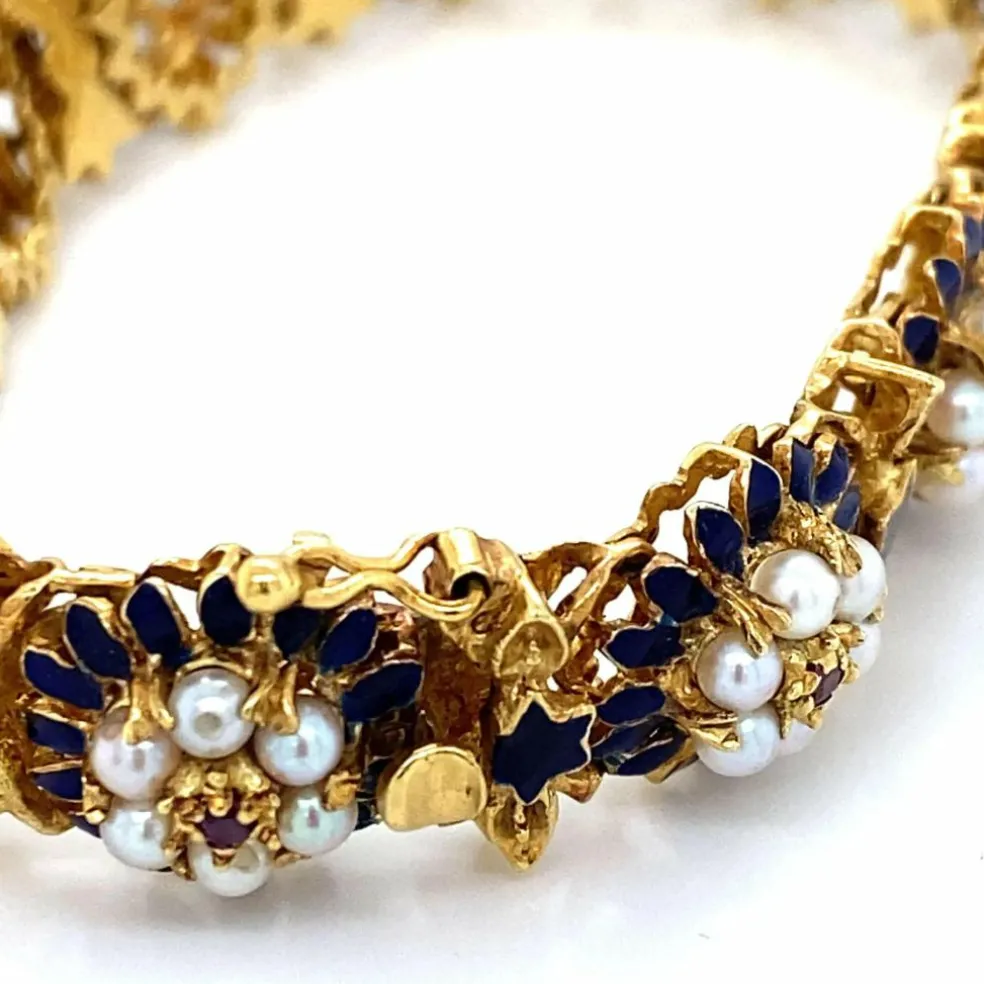 Bracelet Or Email Perle Rubis
