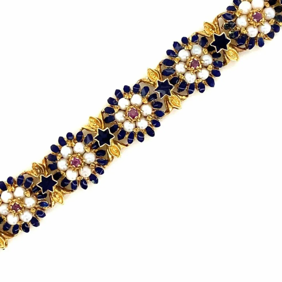 Bracelet Or Email Perle Rubis