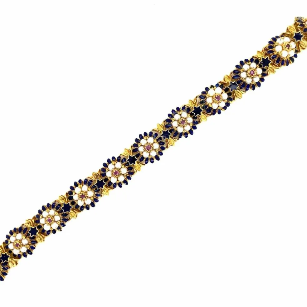 Bracelet Or Email Perle Rubis