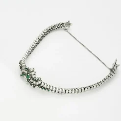 Bracelet or gris diamants et émeraudes