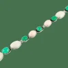 Bracelet or gris serti de corail blanc et de chrysoprases