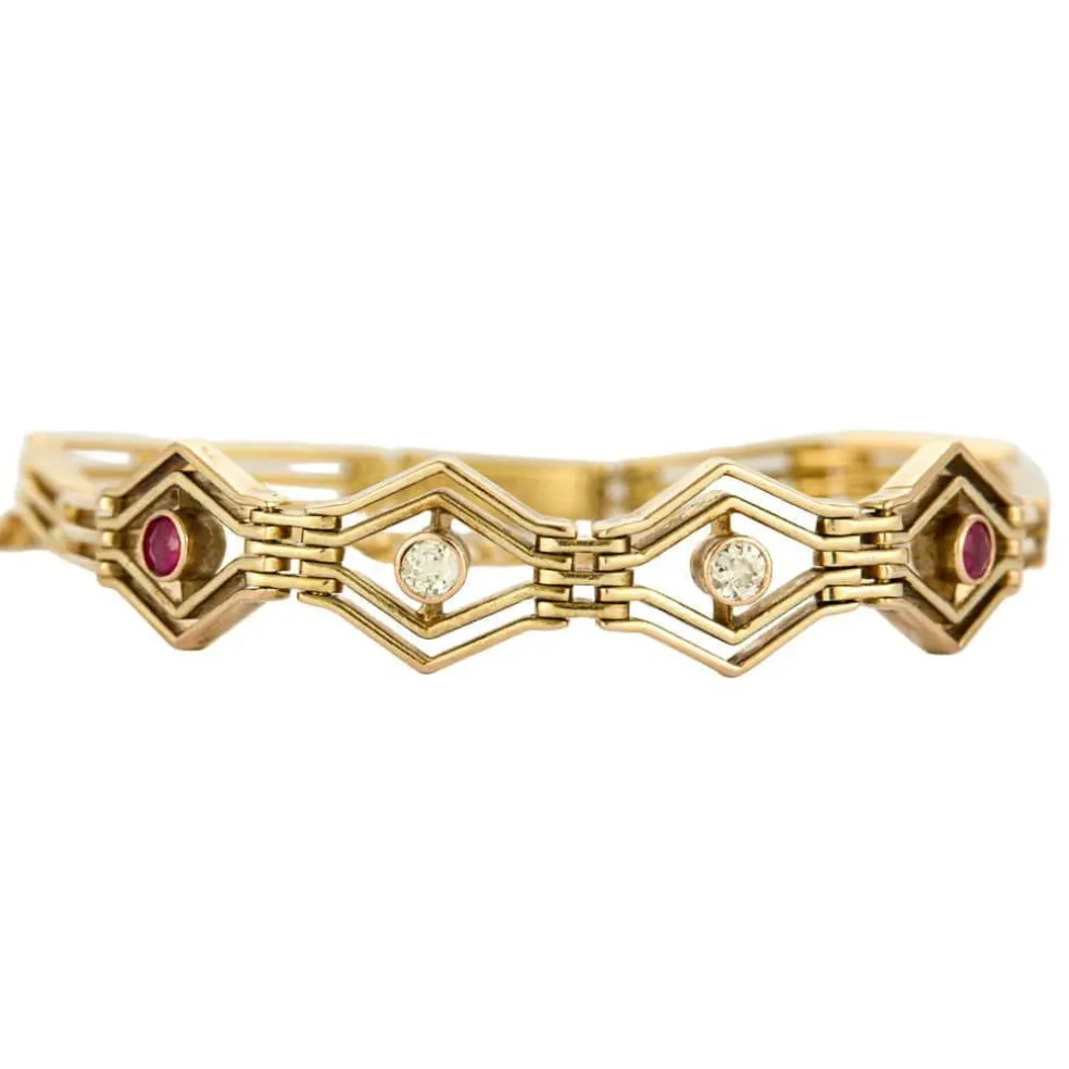 Bracelet or jaune, diamants et rubis
