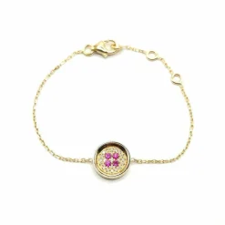Bracelet or jaune diamants et saphirs roses signé Ely Bela