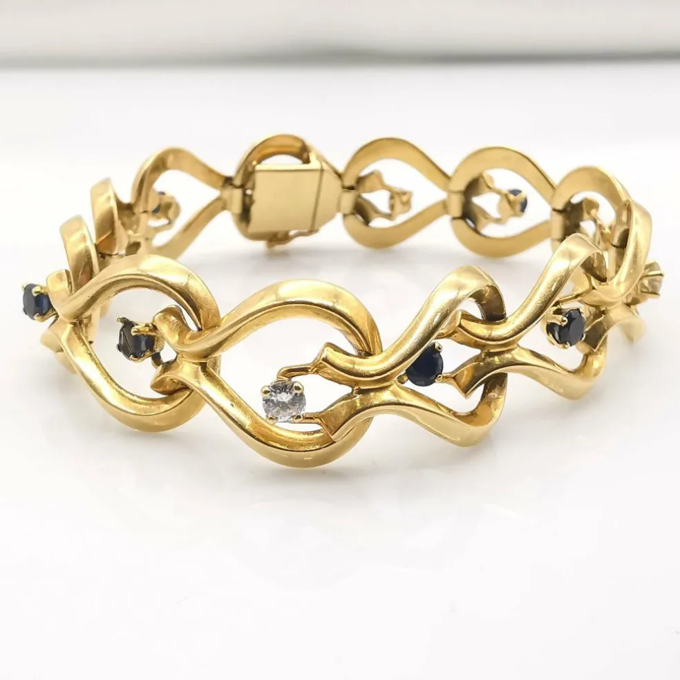 Bracelet or jaune diamants et saphirs