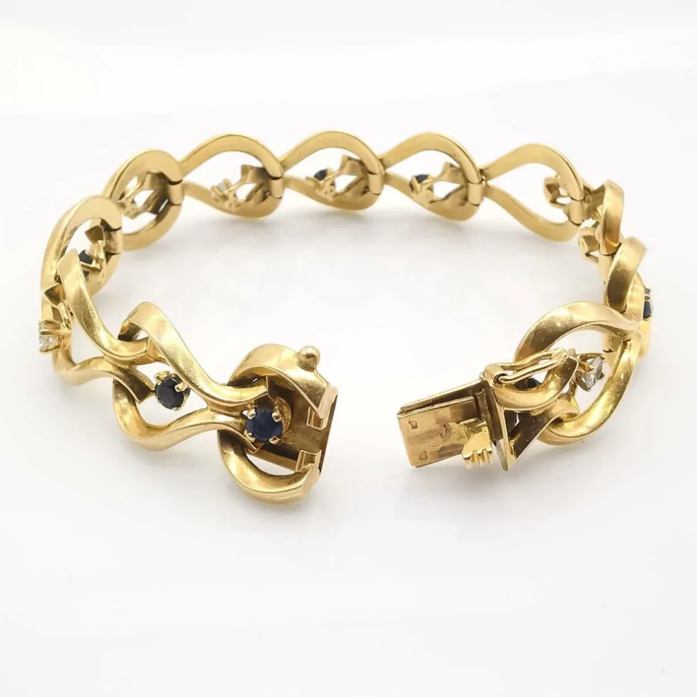 Bracelet or jaune diamants et saphirs